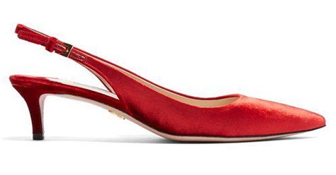 prada point-toe slingback kitten-heel velvet pumps|Prada pumps sale.